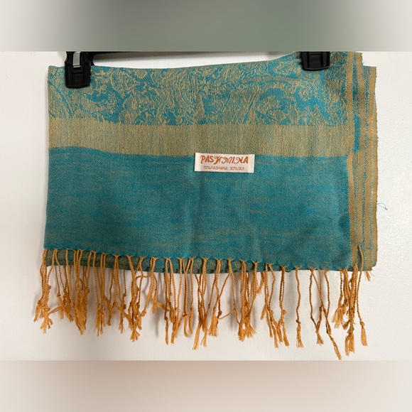 pashmina Accessories - Pashmina Teal and Gold Scarf